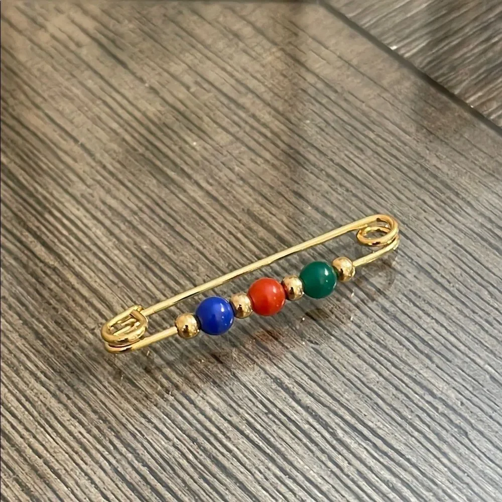 Vintage Avon Classic Beaded Pin Gold-tone Metal Safety Pin - Brooch